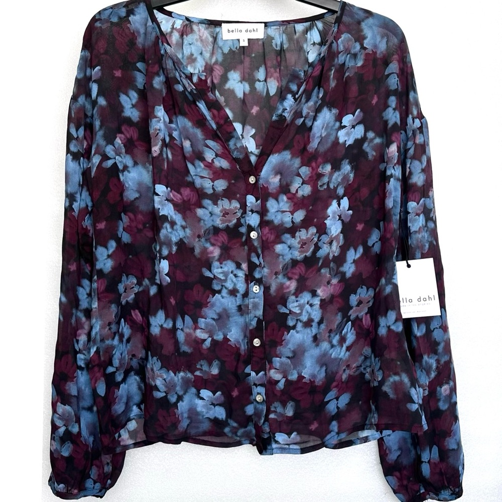 Bella Dahl Women's Sheer Floral Blouse - Blue and Purple